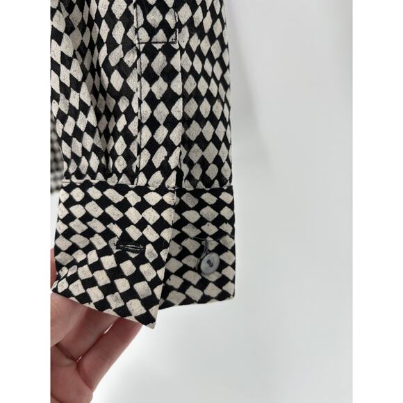 Rena Rowan Vintage Blouse Womens 6 Black White Grid Diamond Long Sleeve Top - Picture 3 of 16